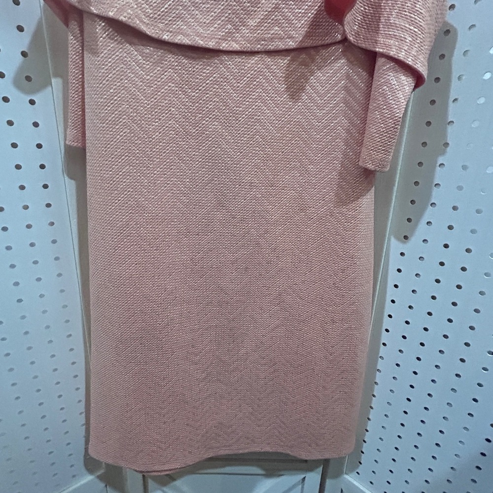 Audrey Ann Pink Textured Cold Shoulder Ruffle Dress Metallic Patterned - Picture 8 of 9